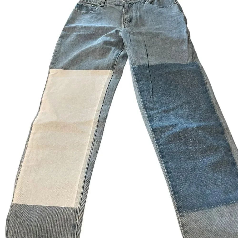 Before you size small Patchwork Two-Tone Blue & Cream womens Jeans like new